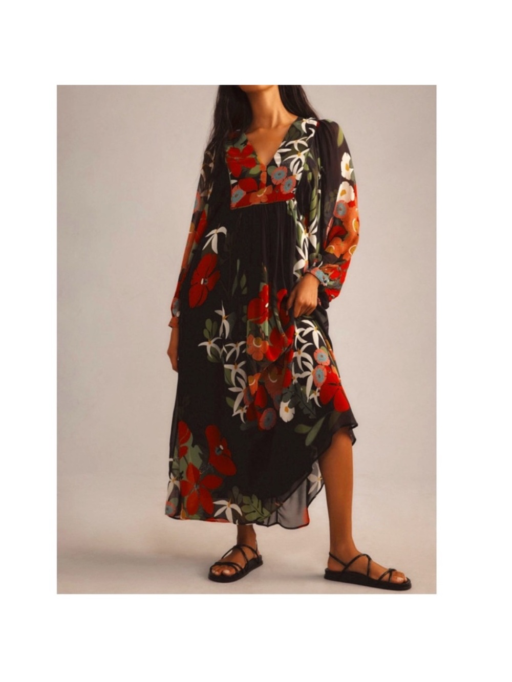 Farm Rio Floral V-Neck Midi Dress with Imperfections